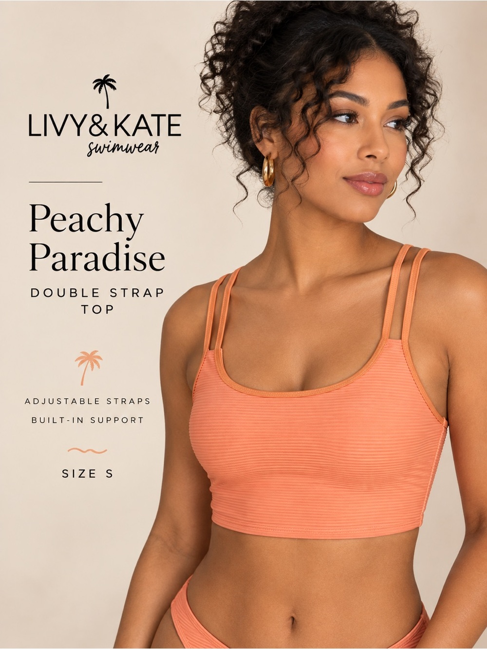 Livy & Kate Peachy Paradise Double Strap Swim Top S NWT